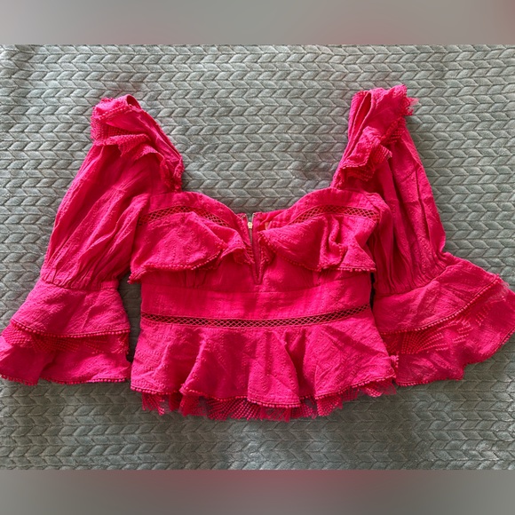 NWOT Tea & Cup Ruffled Dressy Blouse in Fuchsia - Picture 2 of 5